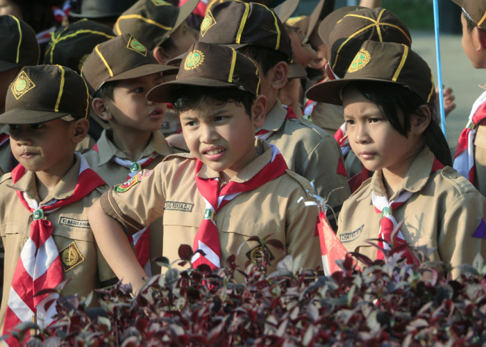 GENERASI BANGSA: Anggota Pramuka sejak dini ditanamkan berjiwa Pancasila. Pramuka muda generasi penerus bangsa Indonesia. Menjaga keutuhan dan persatuan NKRI.