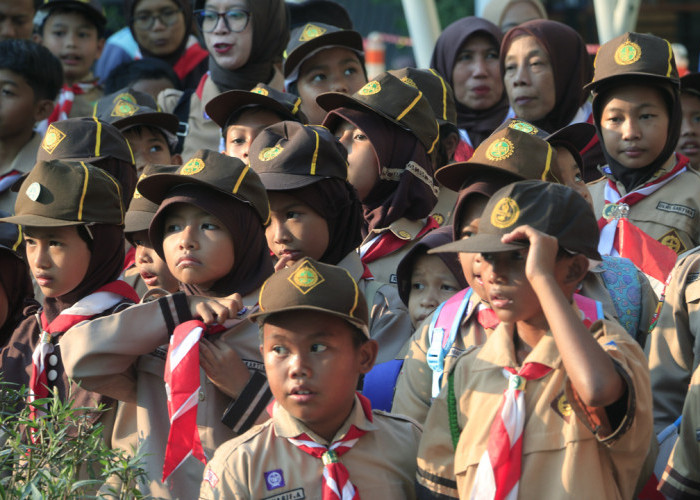 GENERASI BANGSA: Anggota Pramuka sejak dini ditanamkan berjiwa Pancasila. Pramuka muda generasi penerus bangsa Indonesia. Menjaga keutuhan dan persatuan NKRI.