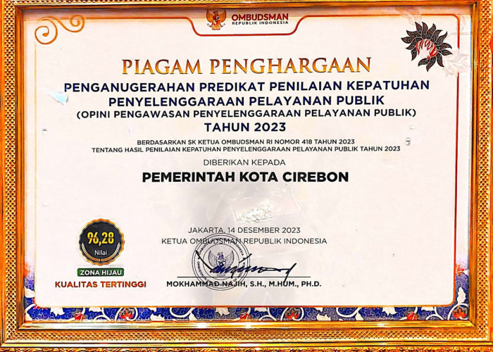 Kota Cirebon Raih Penghargaan Kualitas Tertinggi