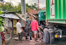 Diduga Sopir Mengantuk, Kontainer Seruduk Warung